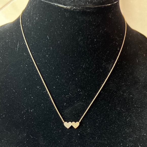 #2574  SYDNEY EVAN 14K GOLD & DIAMOND MEDIUM DOUBLE HEART NECKLACE - Picture 2 of 6